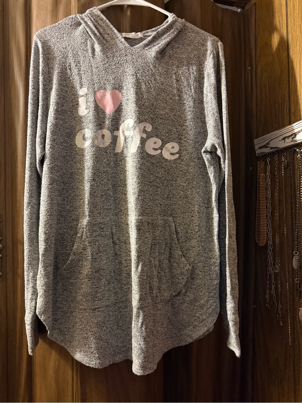 Grayson Threads Gray Hooded Sweater with Pink Heart "I ♥ Coffee" Graphic